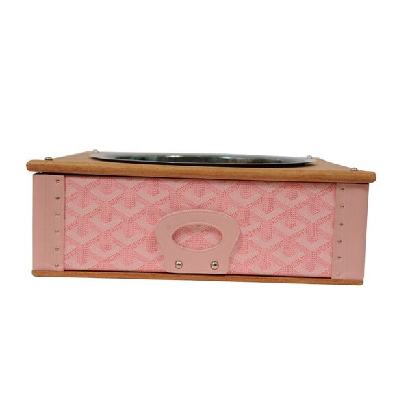 Goyard Pink Edmond Single Dog Cat Bowl Hard Sided Trunk Discontinued Palladium - Picture 8 of 16